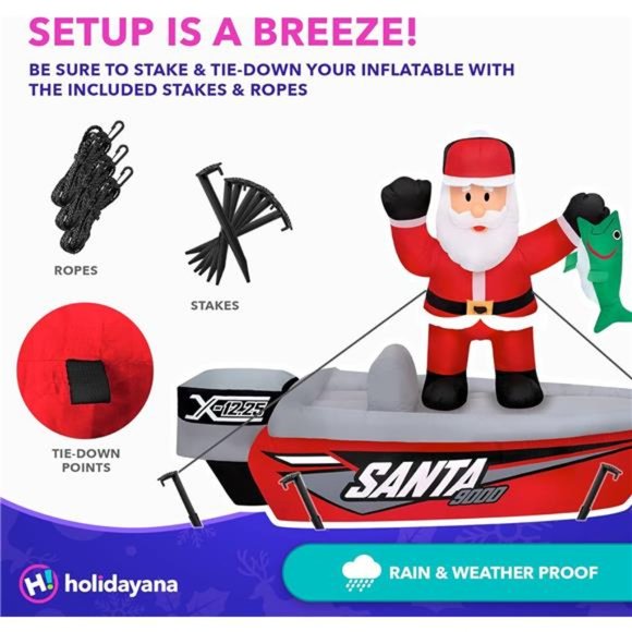 6 ft Santa Fishing Boat - Inflatable Outdoor Christmas Decorations - Picture 5 of 7